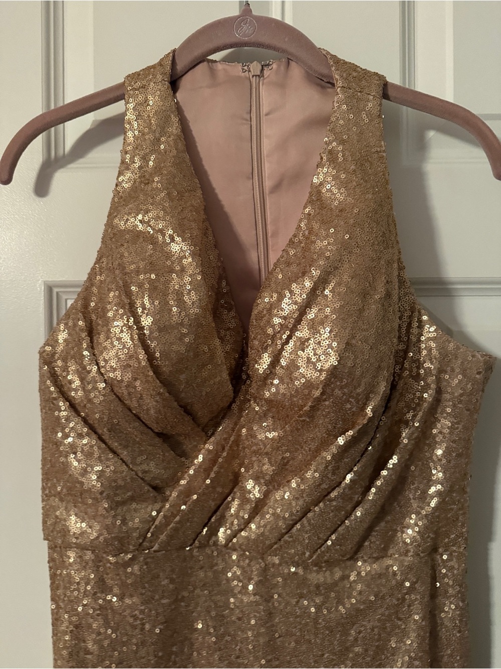 Bari Jay Gold Sequin Evening Dress